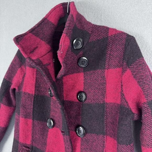 Keren Hart Coat Womens Large Red Black Buffalo Plaid Wool Peacoat Stand Collar - Picture 8 of 13